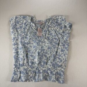 Philosophy Peasant Top Women's XL Short Flutter Sleeves‎ Blue White NWT